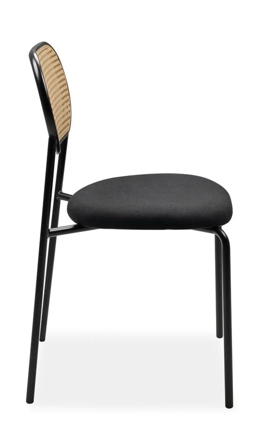 4er Set Stuhl Mozart Schwarz / Rattangeflecht