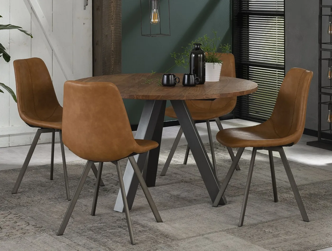 4er Set Stuhl Tato Zick-Zack | cowhide braun