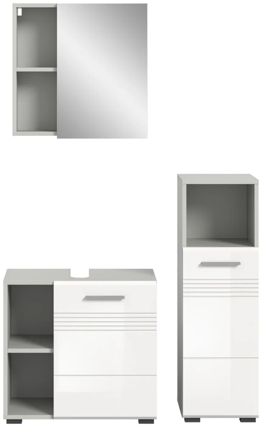 Bad Set Copa 1 | 3-teilig | hellgrau / weiß Hochglanz ohne Aufsatzleuchte