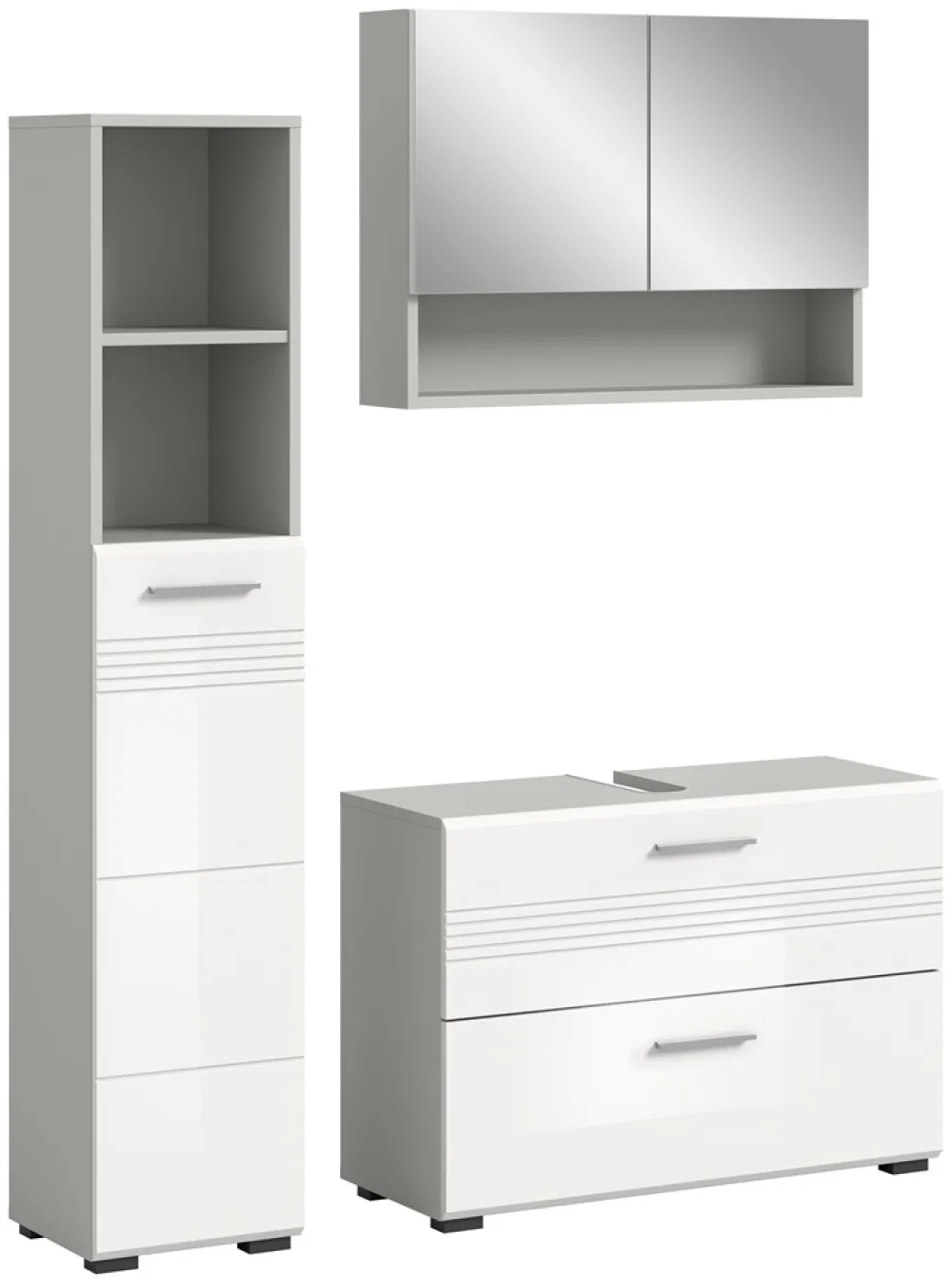 Bad Set Copa 2 | 3-teilig | hellgrau / weiß Hochglanz ohne Aufsatzleuchte