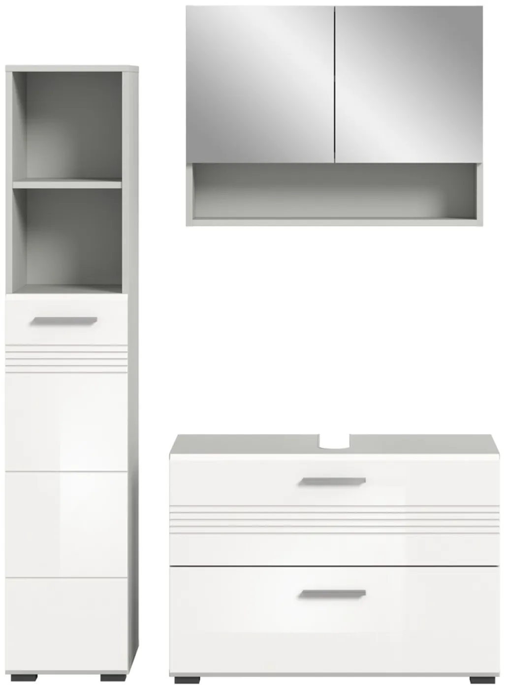 Bad Set Copa 2 | 3-teilig | hellgrau / weiß Hochglanz ohne Aufsatzleuchte
