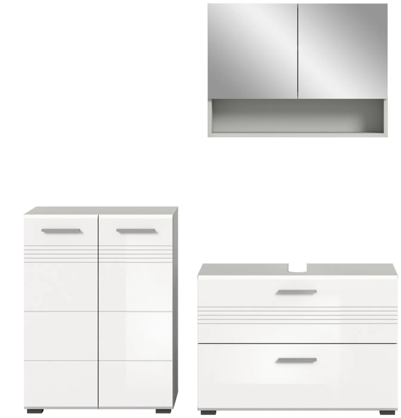 Bad Set Copa 3 | 3-teilig | hellgrau / weiß Hochglanz ohne Aufsatzleuchte