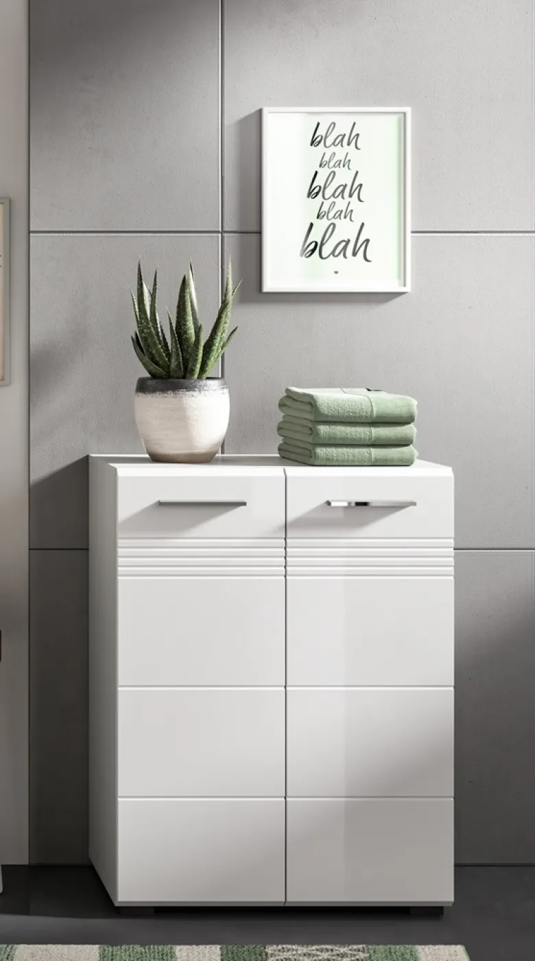 Bad Set Copa 4 | 3-teilig | hellgrau / weiß Hochglanz mit Aufsatzleuchte