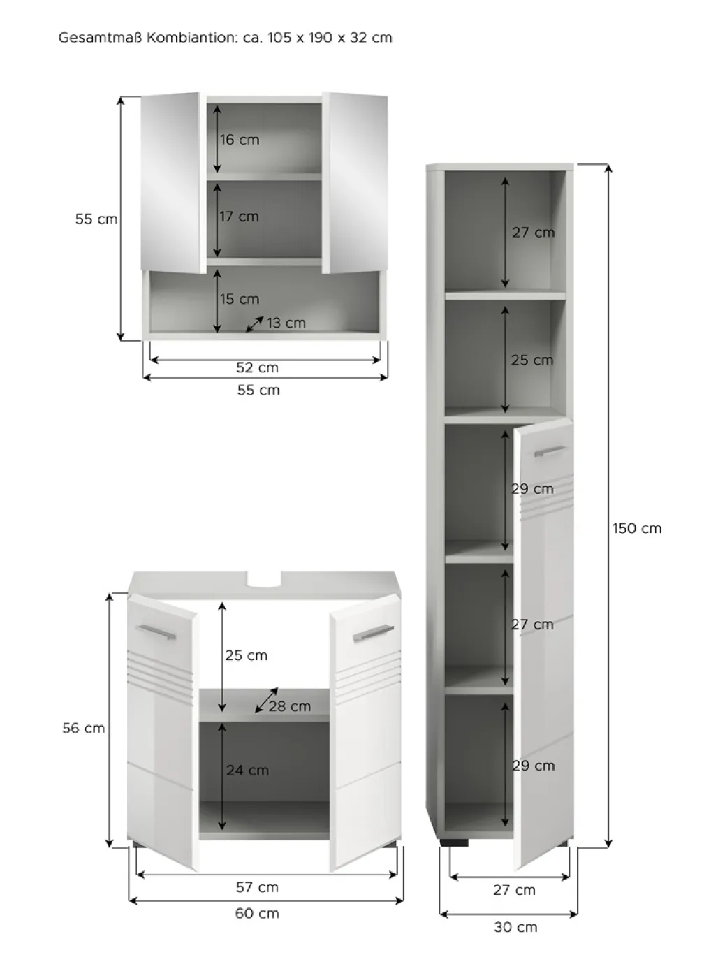 Bad Set Copa 5 | 3-teilig | hellgrau / weiß Hochglanz