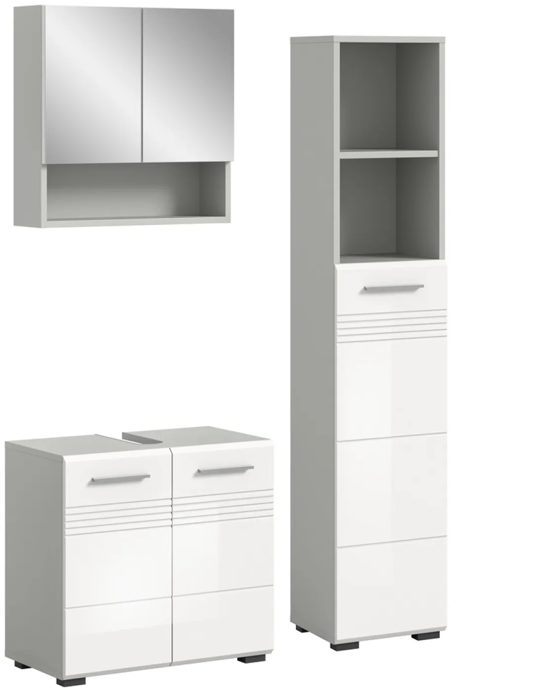 Bad Set Copa 5 | 3-teilig | hellgrau / weiß Hochglanz mit Aufsatzleuchte