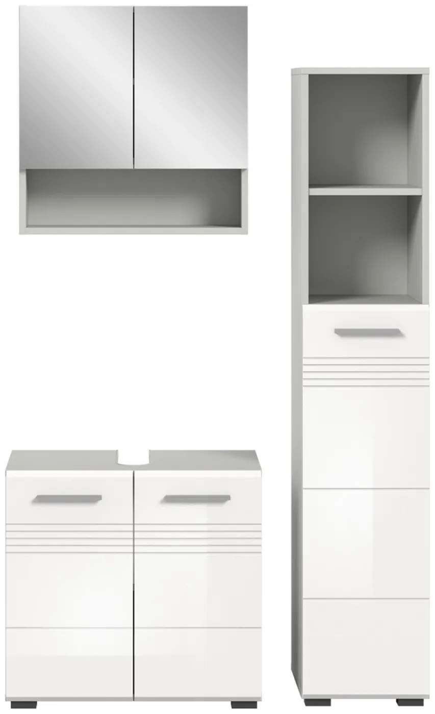 Bad Set Copa 5 | 3-teilig | hellgrau / weiß Hochglanz mit Aufsatzleuchte