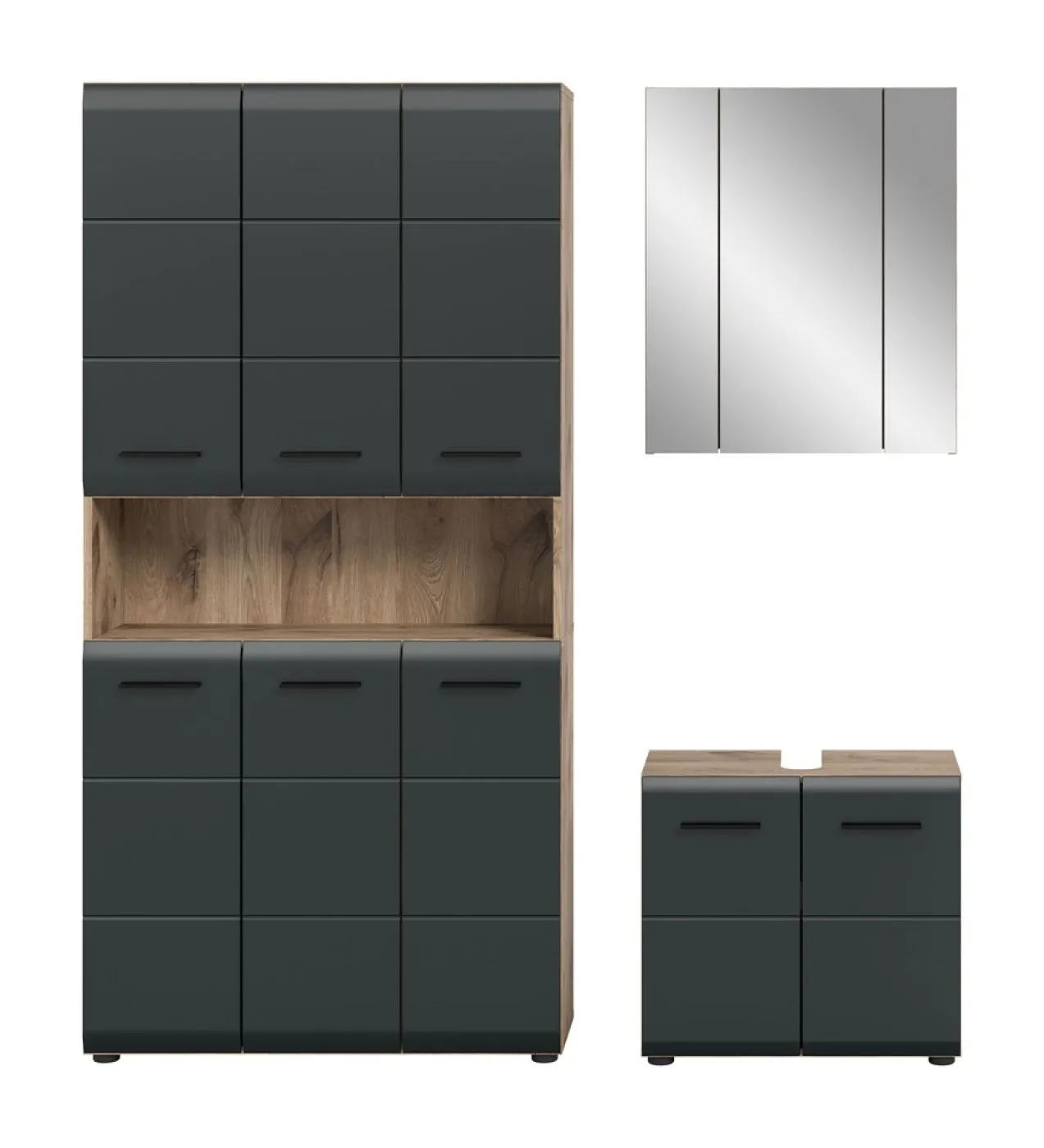 Bad Set Ice 10 | 3-teilig | Nox Oak / schwarz matt ohne