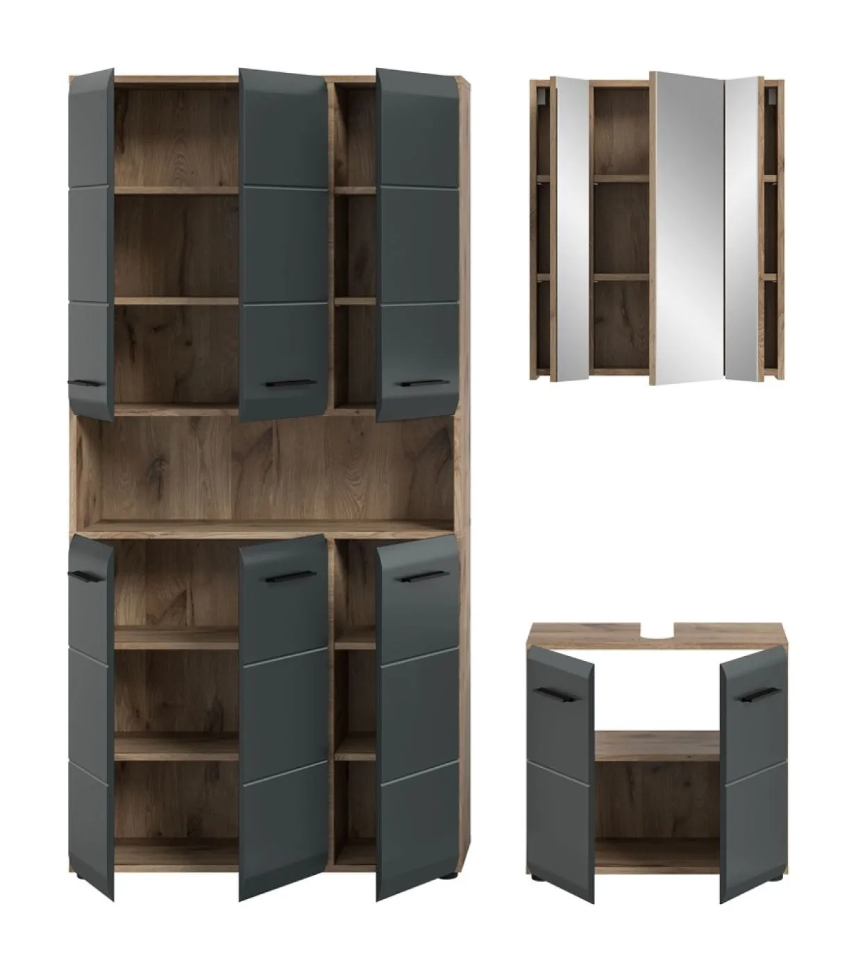 Bad Set Ice 10 | 3-teilig | Nox Oak / schwarz matt ohne