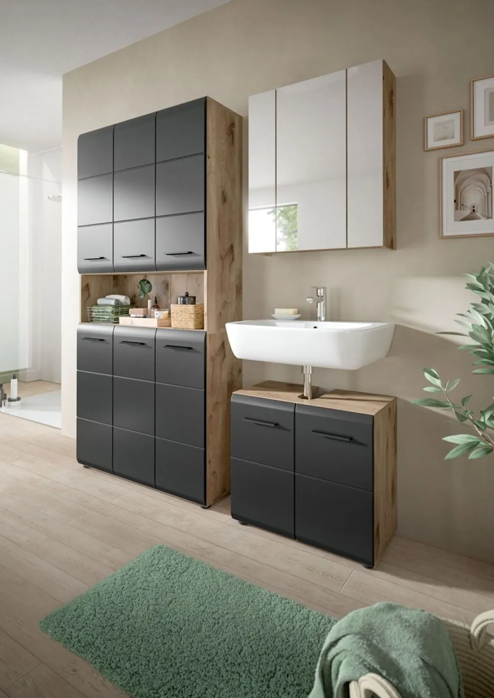 Bad Set Ice 10 | 3-teilig | Nox Oak / schwarz matt ohne
