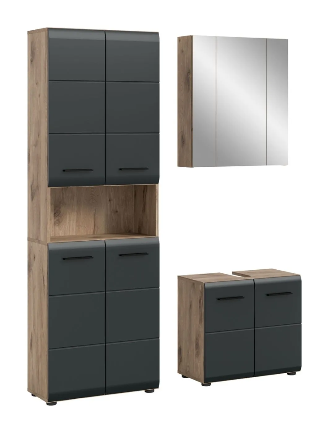 Bad Set Ice 1a | 3-teilig | Nox Oak / schwarz matt ohne