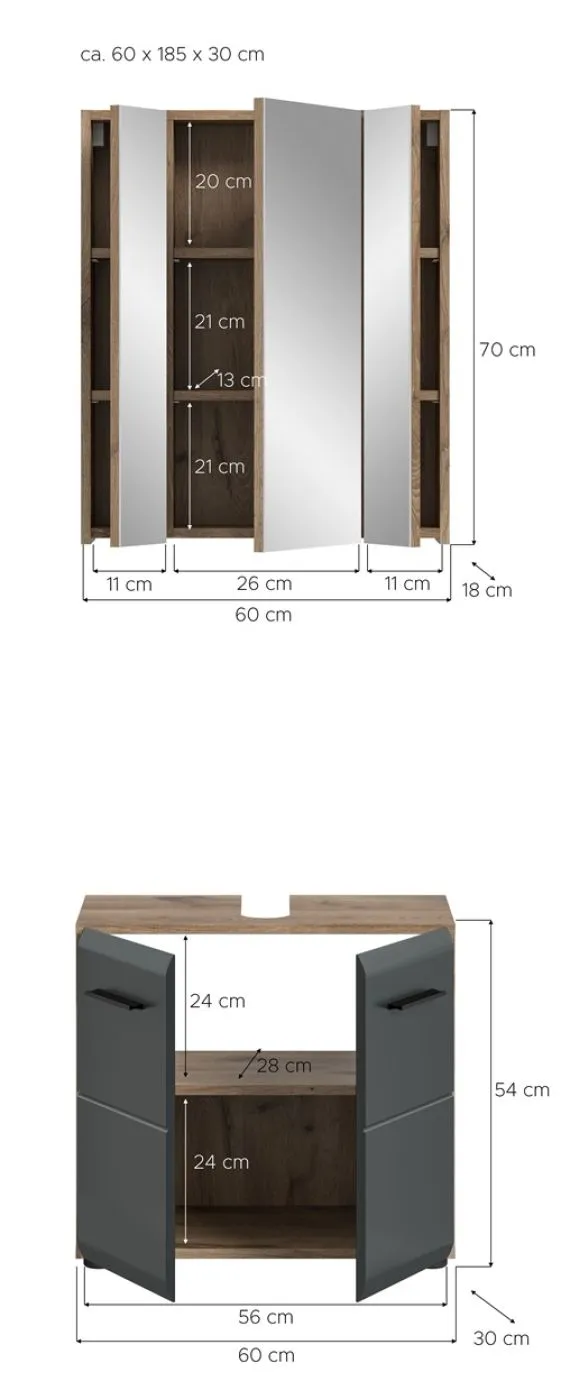 Bad Set Ice 2 | 2-teilig | Nox Oak / schwarz matt ohne