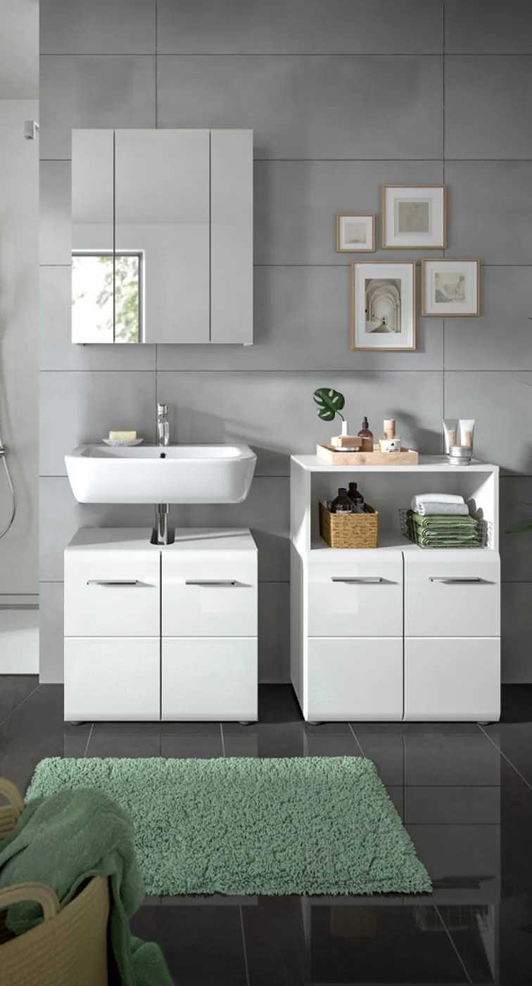 Bad Set Ice 2 | 2-teilig | weiß / weiß Hochglanz | mit Aufsatzleuchte