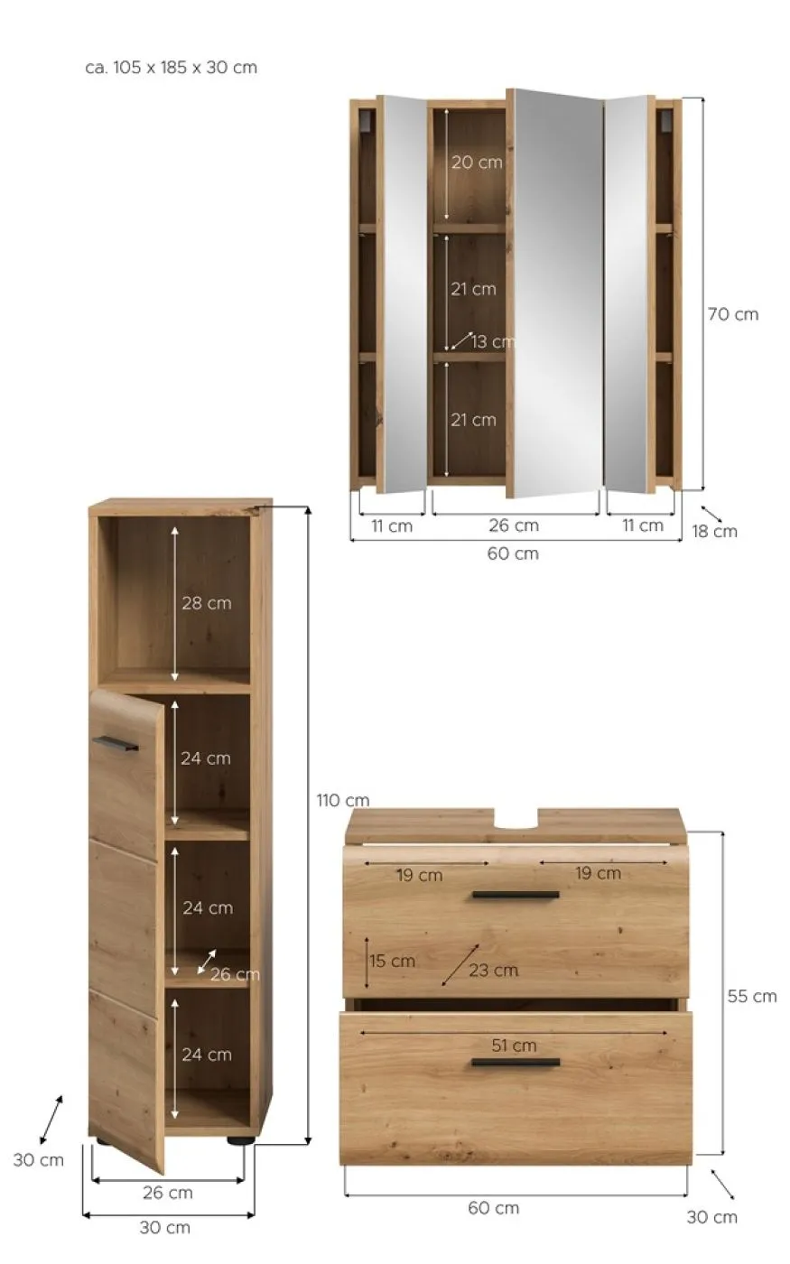 Bad Set Ice 2 | 3-teilig | Artisan Oak ohne