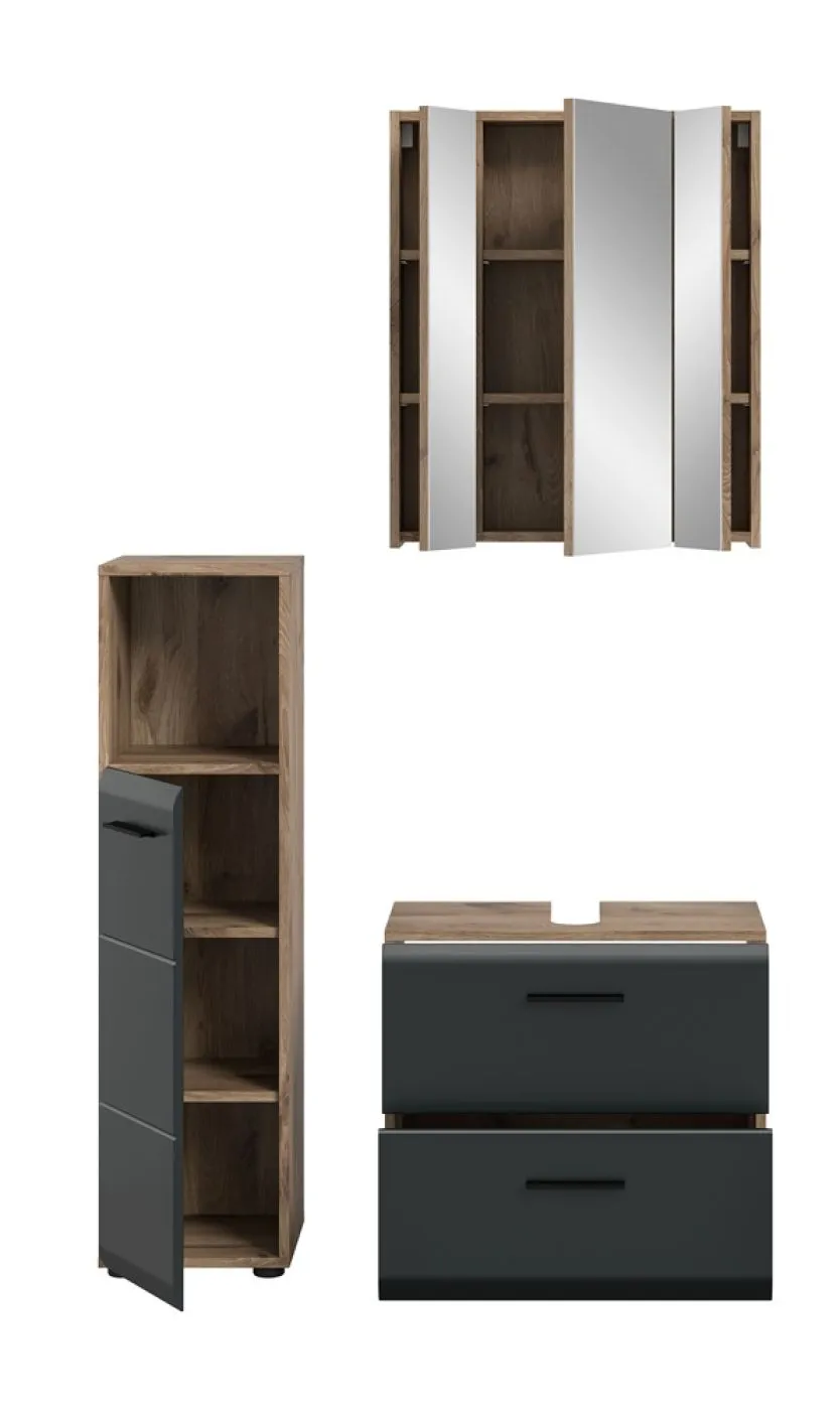 Bad Set Ice 2 | 3-teilig | Nox Oak / schwarz matt ohne