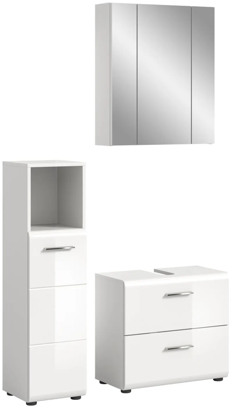 Bad Set Ice 2 | 3-teilig | weiß / weiß Hochglanz | mit Badaufsatzleuchte