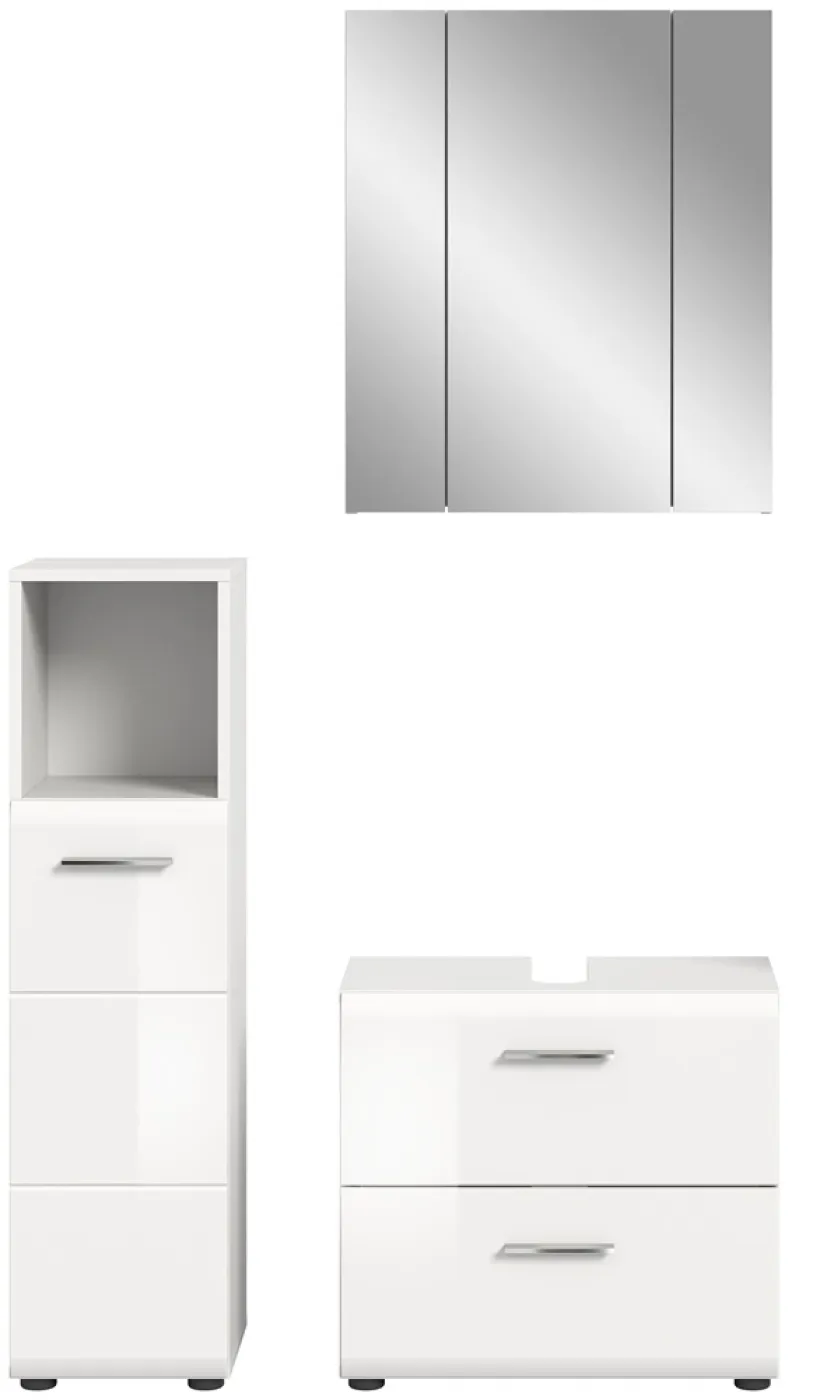 Bad Set Ice 2 | 3-teilig | weiß / weiß Hochglanz | mit Badaufsatzleuchte