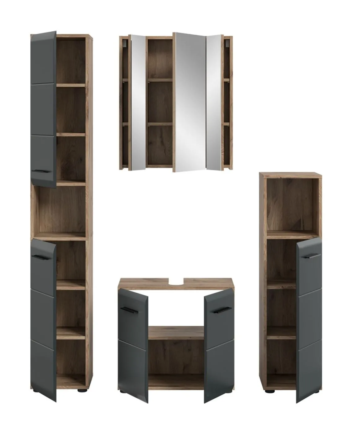 Bad Set Ice 2 | 4-teilig | Nox Oak / schwarz matt ohne
