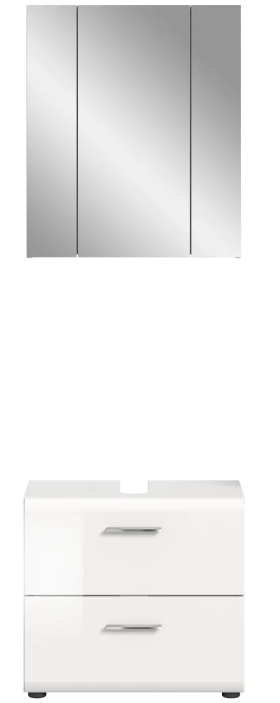 Bad Set Ice 9 | 2-teilig | weiß / weiß Hochglanz | mit Aufsatzleuchte