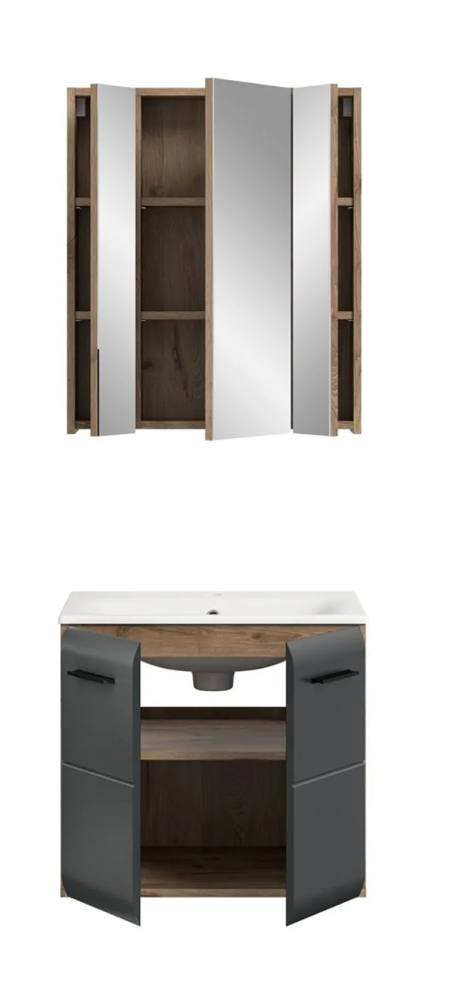 Bad Set Ice 3 | 2-teilig | Nox Oak / schwarz matt | mit Aufsatzleuchte