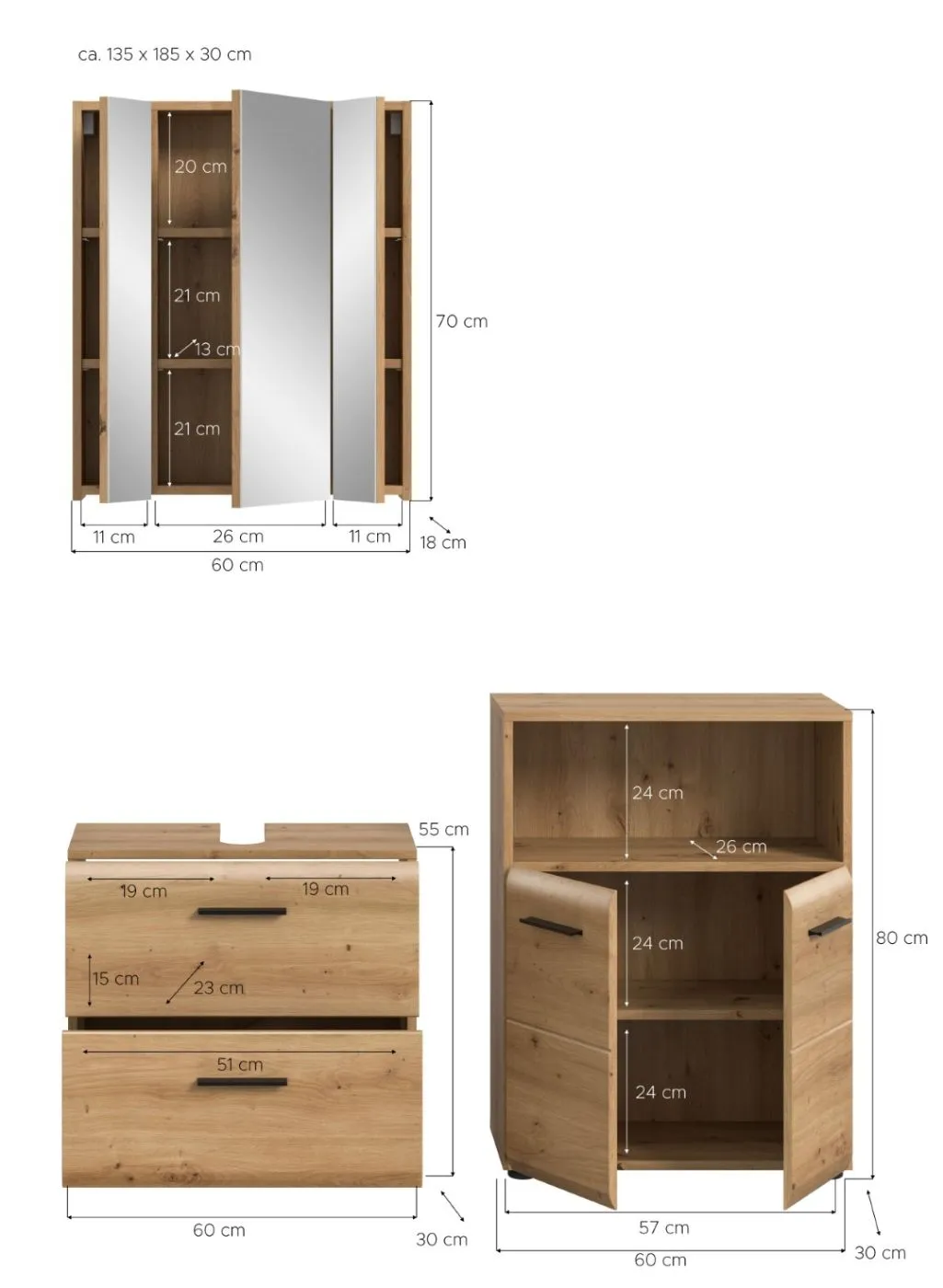 Bad Set Ice 3 | 3-teilig | Artisan Oak ohne