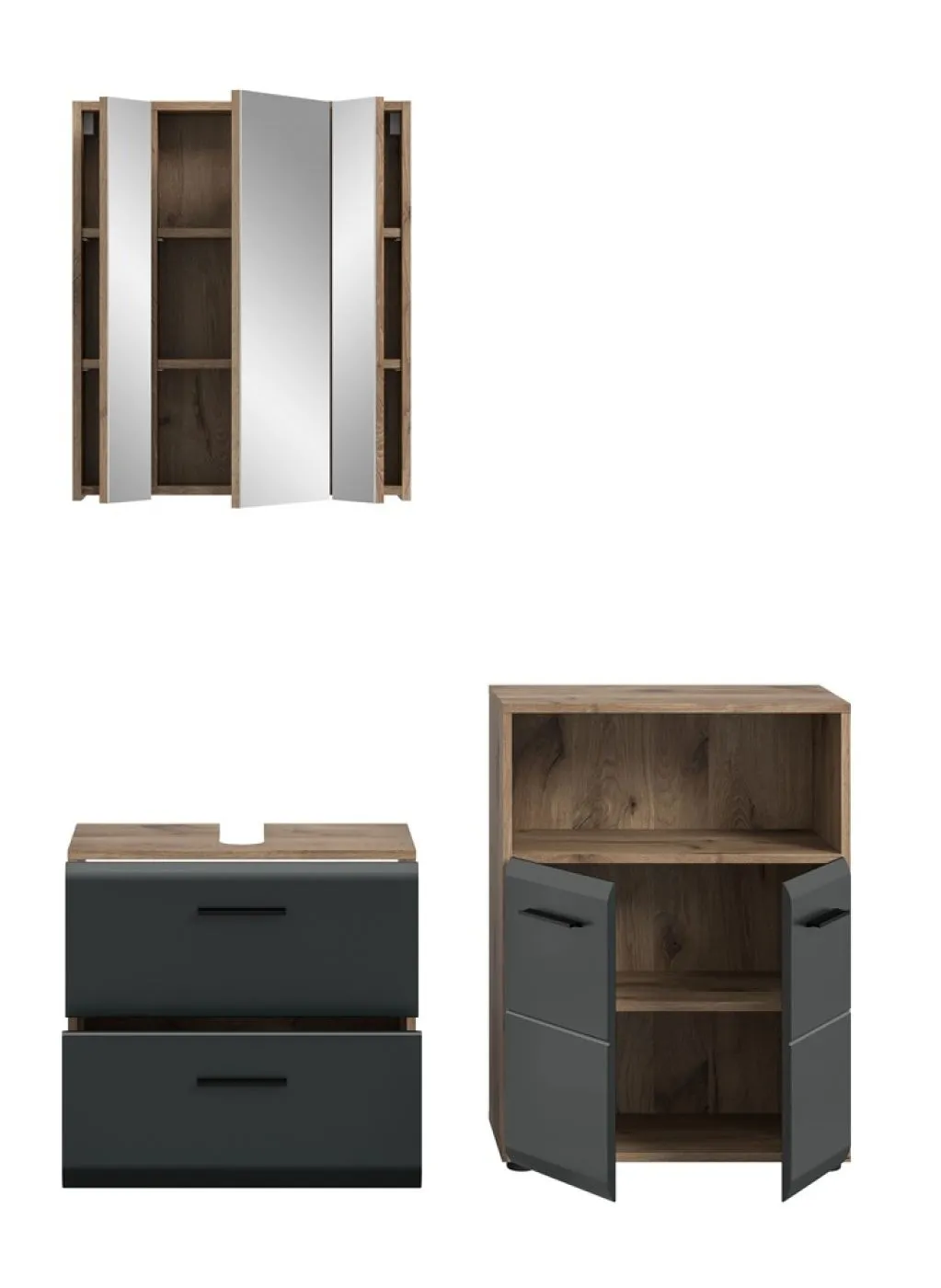 Bad Set Ice 3 | 3-teilig | Nox Oak / schwarz matt ohne 1