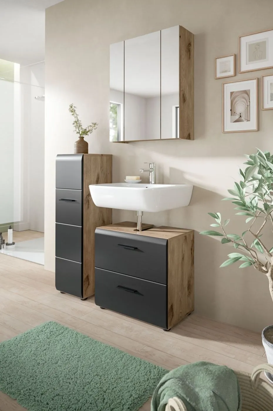 Bad Set Ice 3 | 3-teilig | Nox Oak / schwarz matt ohne