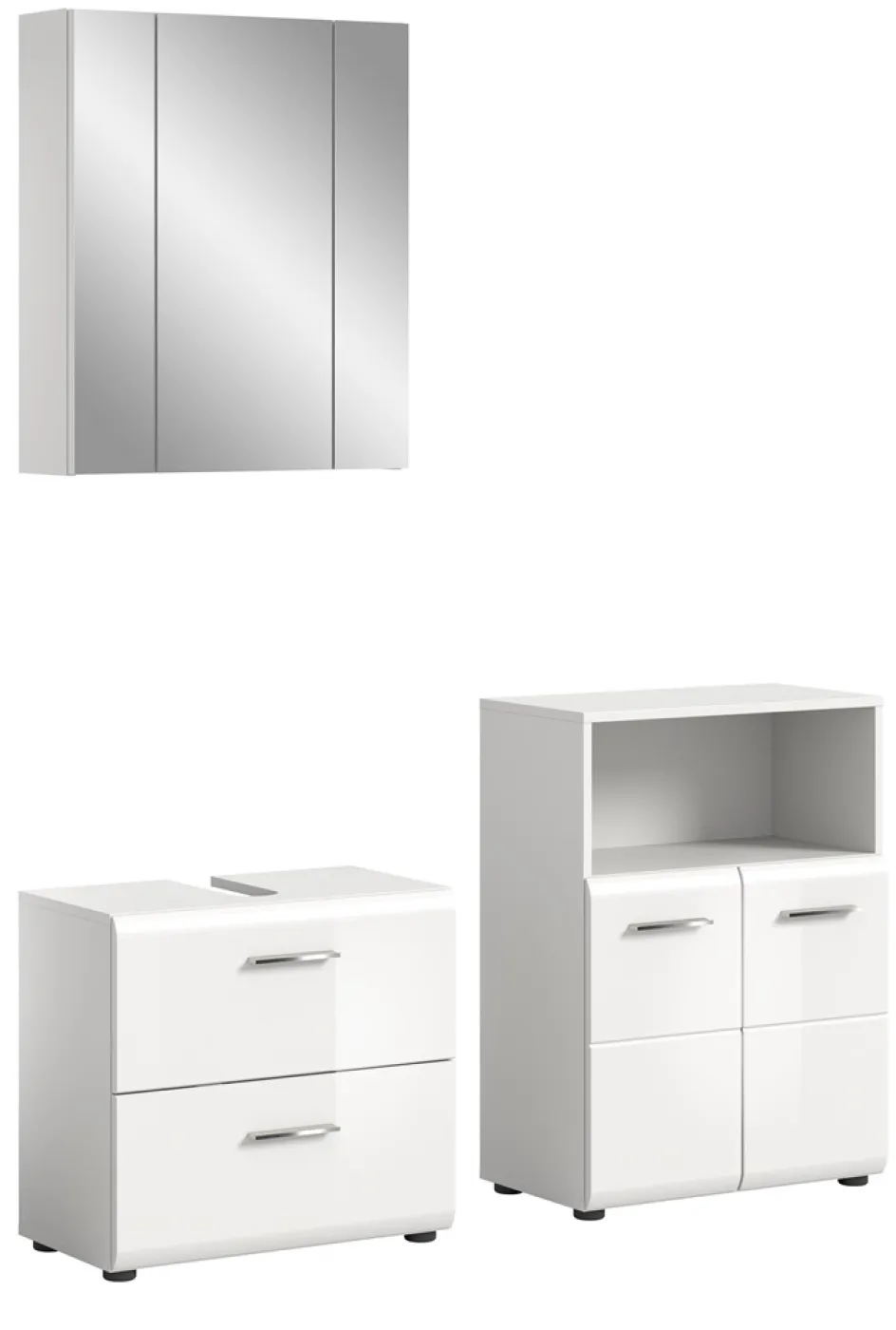 Bad Set Ice 3 | 3-teilig | weiß / weiß Hochglanz | mit Badaufsatzleuchte