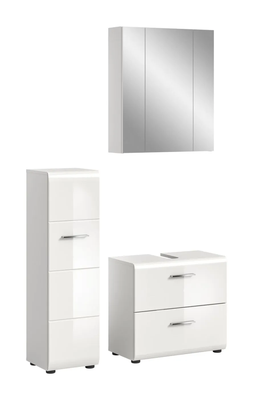 Bad Set Ice 3 | 3-teilig | weiß / weiß Hochglanz mit Badaufsatzleuchte