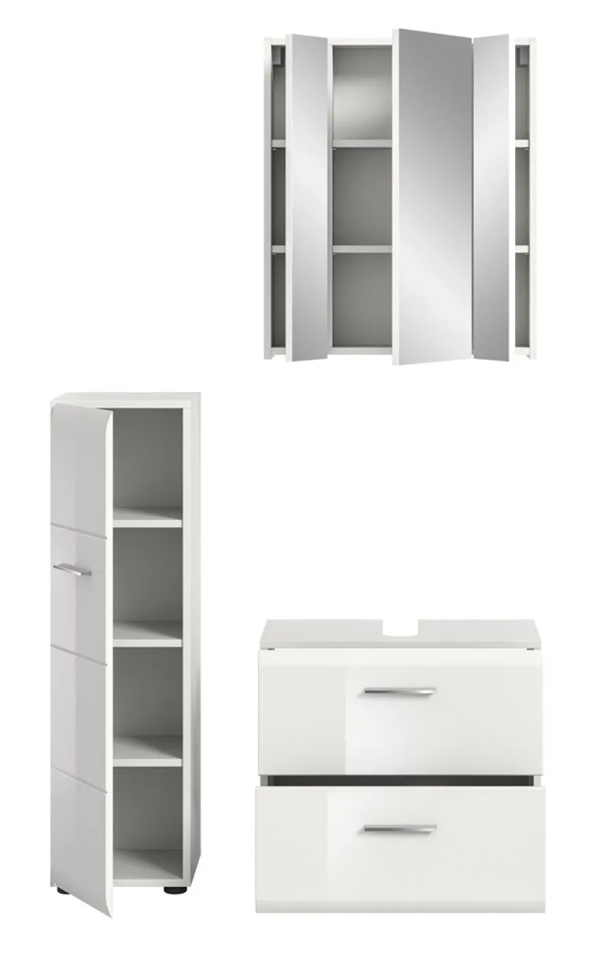 Bad Set Ice 3 | 3-teilig | weiß / weiß Hochglanz ohne Badaufsatzleuchte