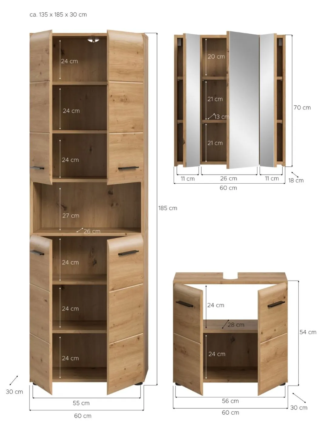 Bad Set Ice | 3-teilig | Artisan Oak mit Badaufsatzleuchte 1