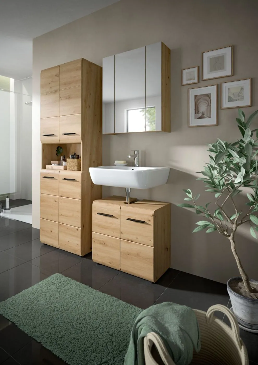 Bad Set Ice | 3-teilig | Artisan Oak mit Badaufsatzleuchte 1