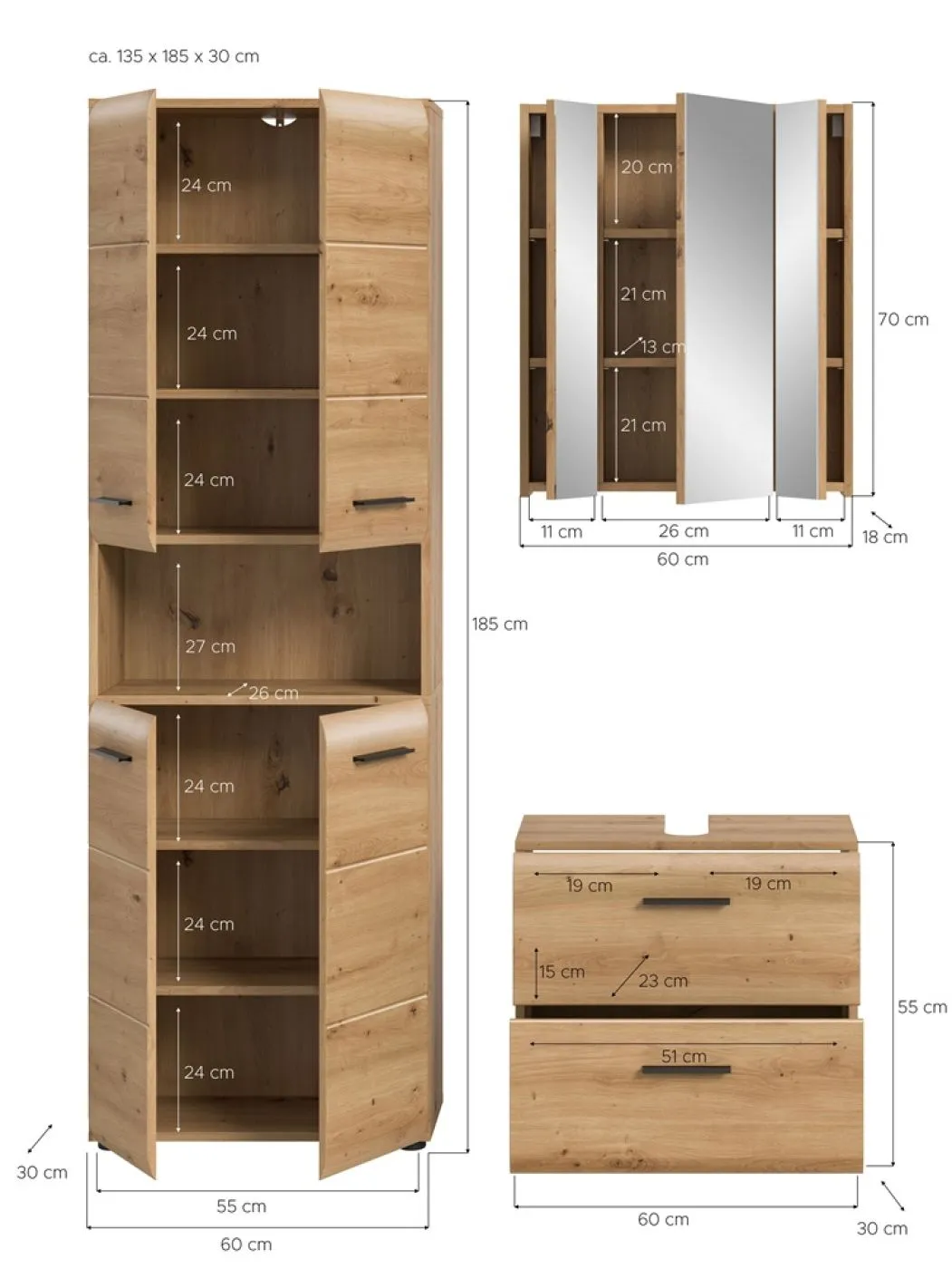 Bad Set Ice | 3-teilig | Artisan Oak ohne