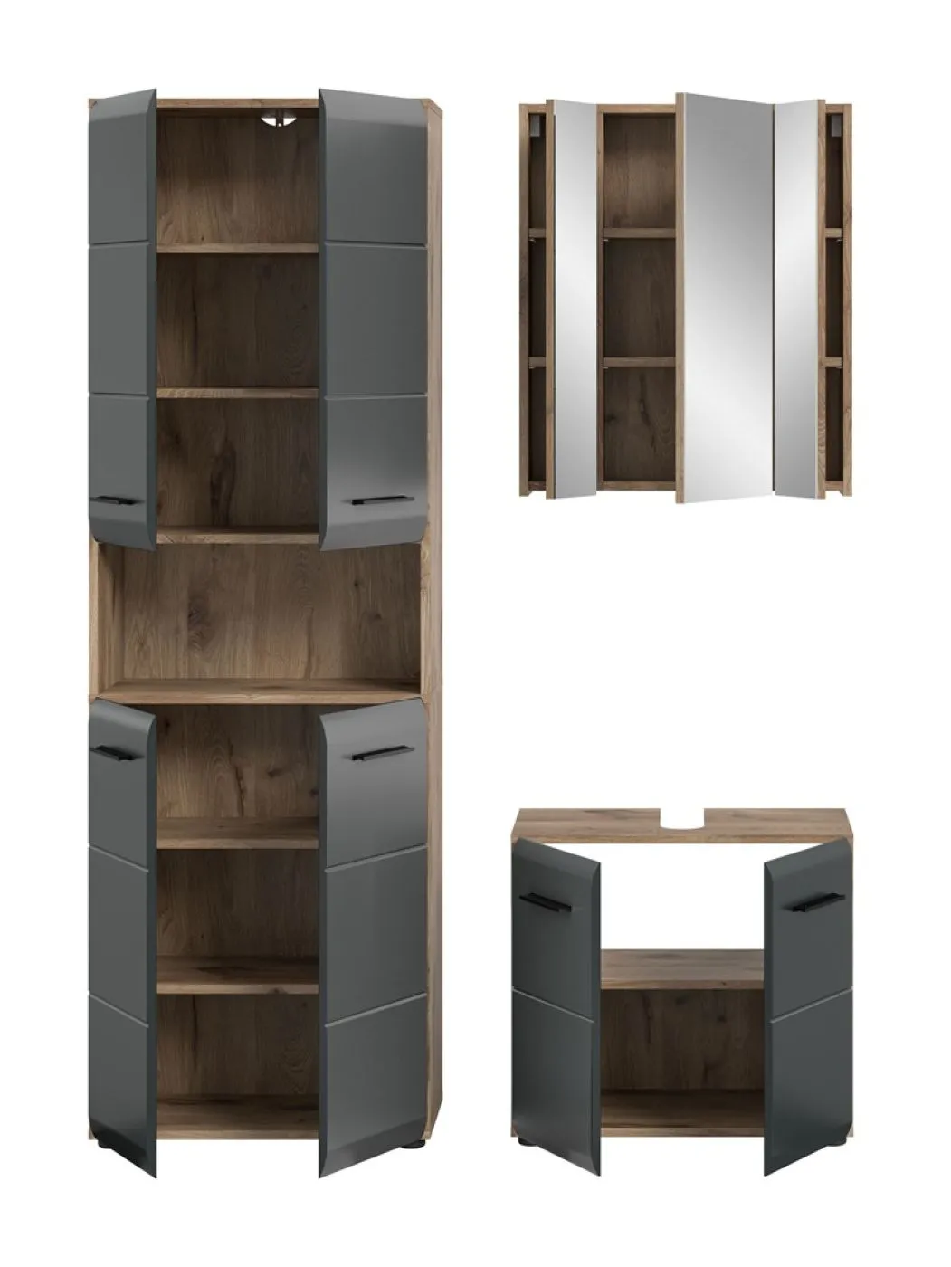 Bad Set Ice | 3-teilig | Nox Oak / schwarz matt mit Badaufsatzleuchte