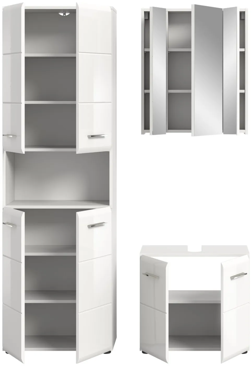 Bad Set Ice 4 | 3-teilig | weiß / weiß Hochglanz | mit Aufsatzleuchte