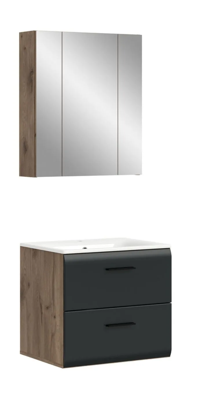 Bad Set Ice 3a | 2-teilig | Nox Oak / schwarz matt | inkl. Waschbecken