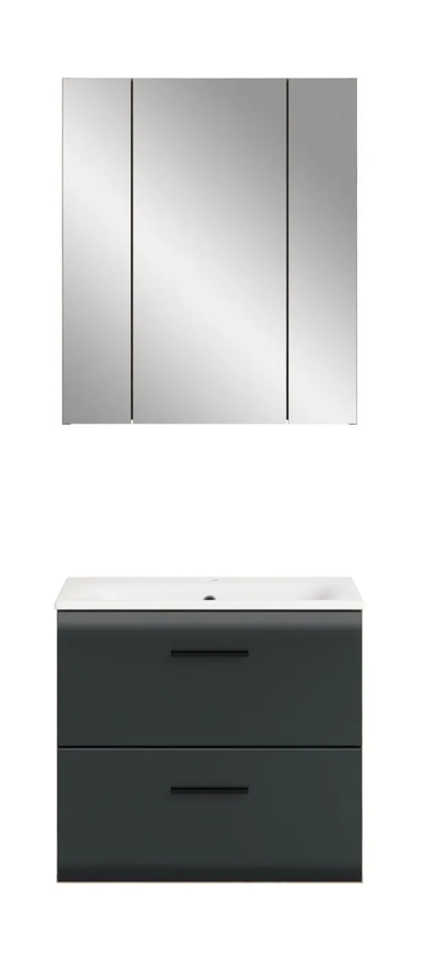 Bad Set Ice 3a | 2-teilig | Nox Oak / schwarz matt | inkl. Waschbecken