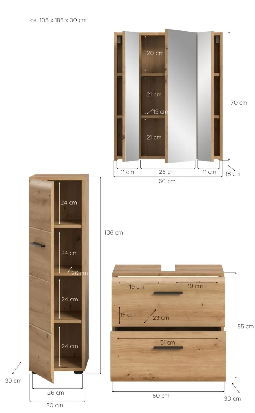 Bad Set Ice 3a | 3-teilig | Artisan Oak