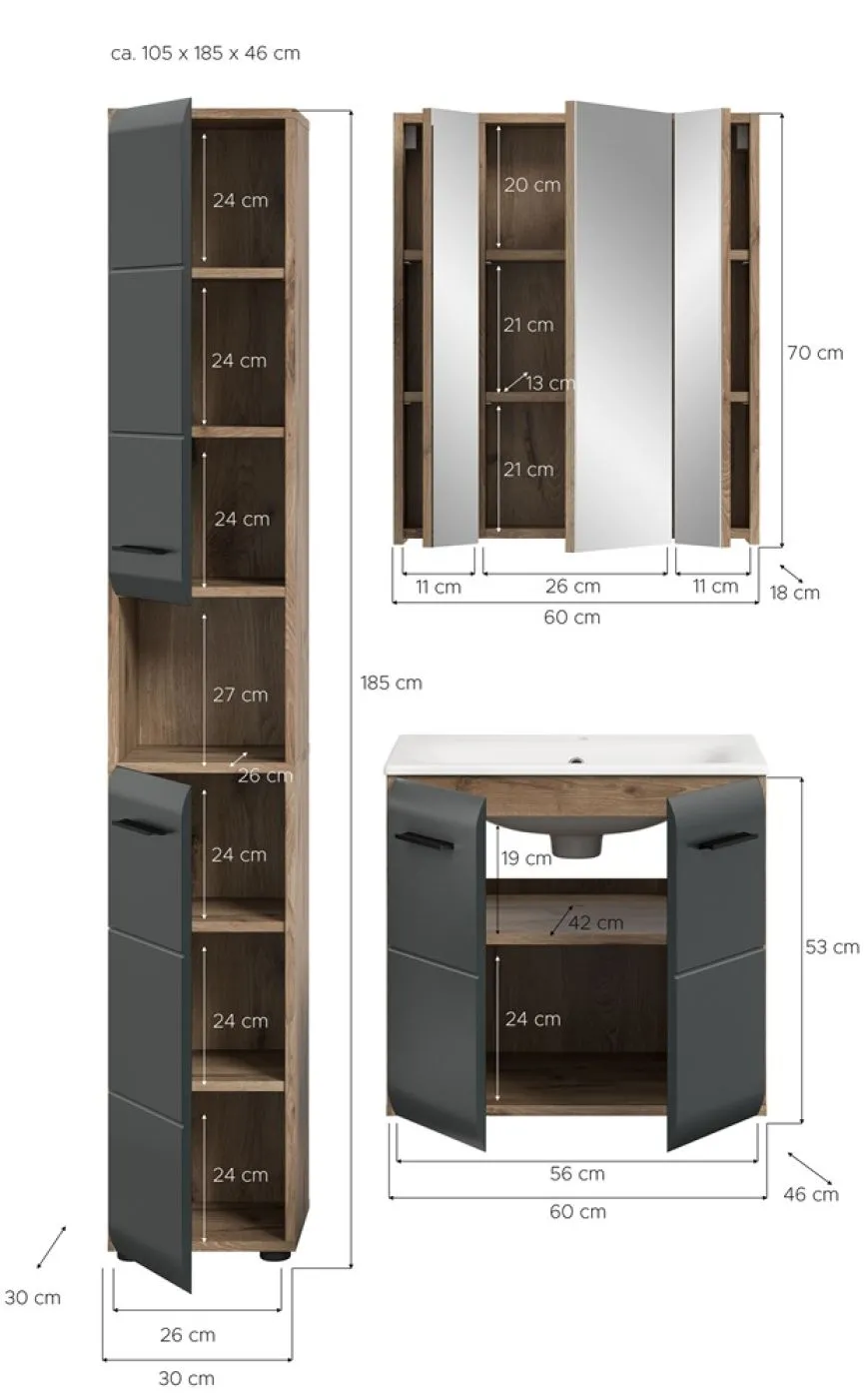Bad Set Ice 4 | 3-teilig | Nox Oak / schwarz matt