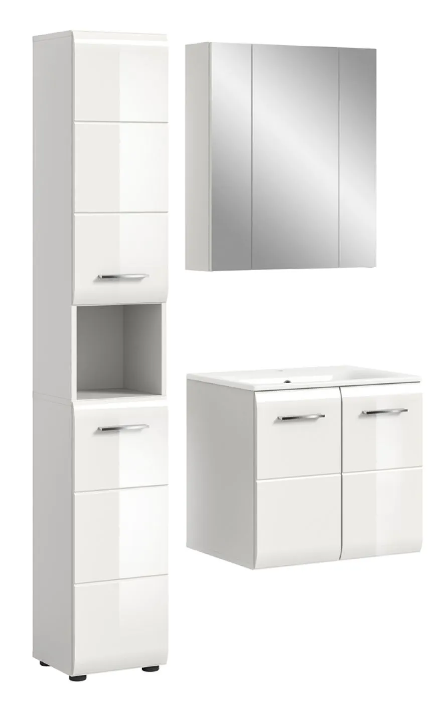 Bad Set Ice 4 | 3-teilig | weiß / weiß Hochglanz mit Badaufsatzleuchte