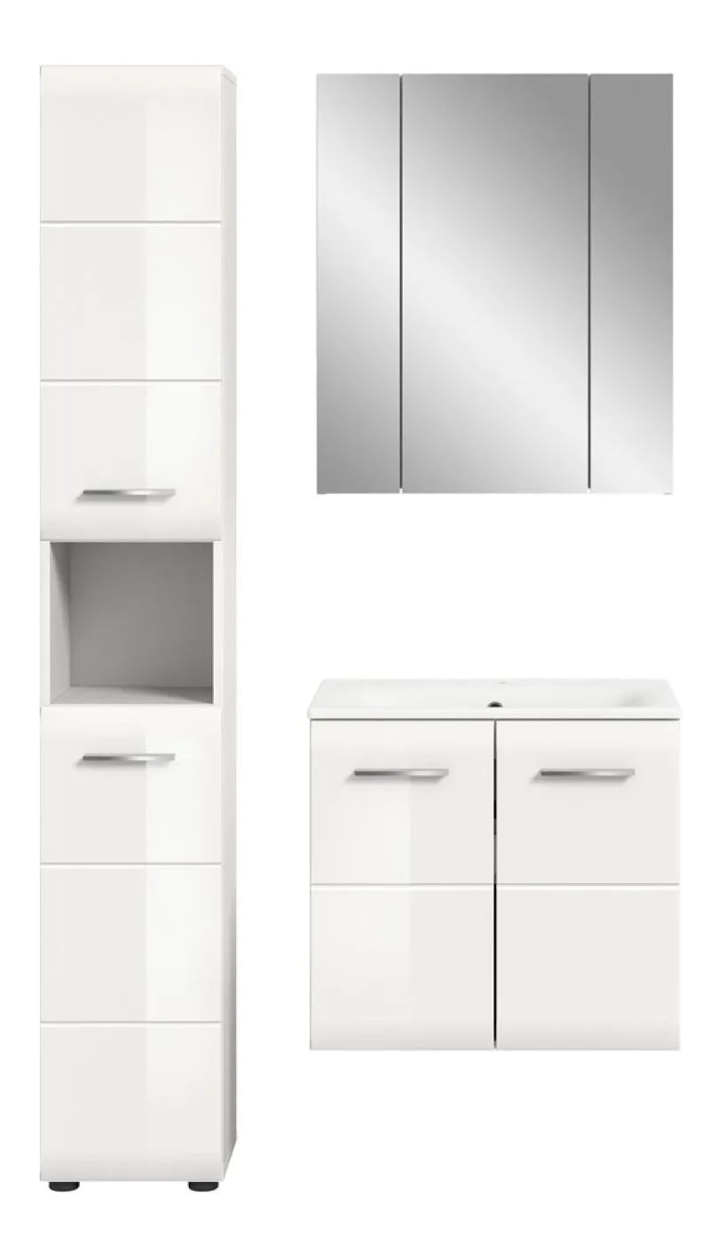 Bad Set Ice 4 | 3-teilig | weiß / weiß Hochglanz mit Badaufsatzleuchte