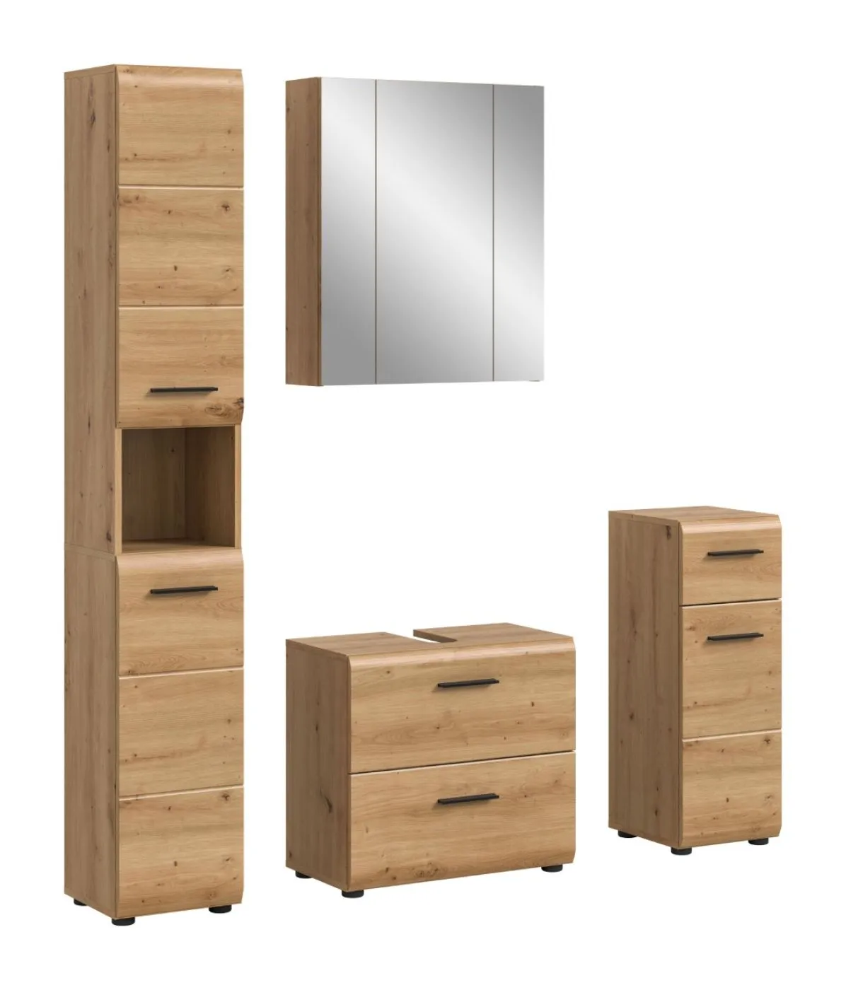Bad Set Ice, 4-teilig, Artisan Eiche Dekor, im Bad, Waschbecken mit Unterschrank, Spiegelschrank und Seitenschränke – Ansicht 2