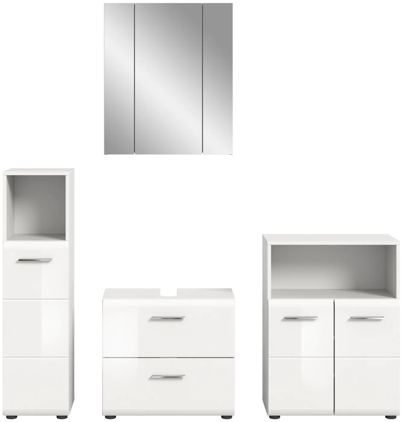 Bad Set Ice 7 | 4-teilig | weiß / weiß Hochglanz | mit Aufsatzleuchte