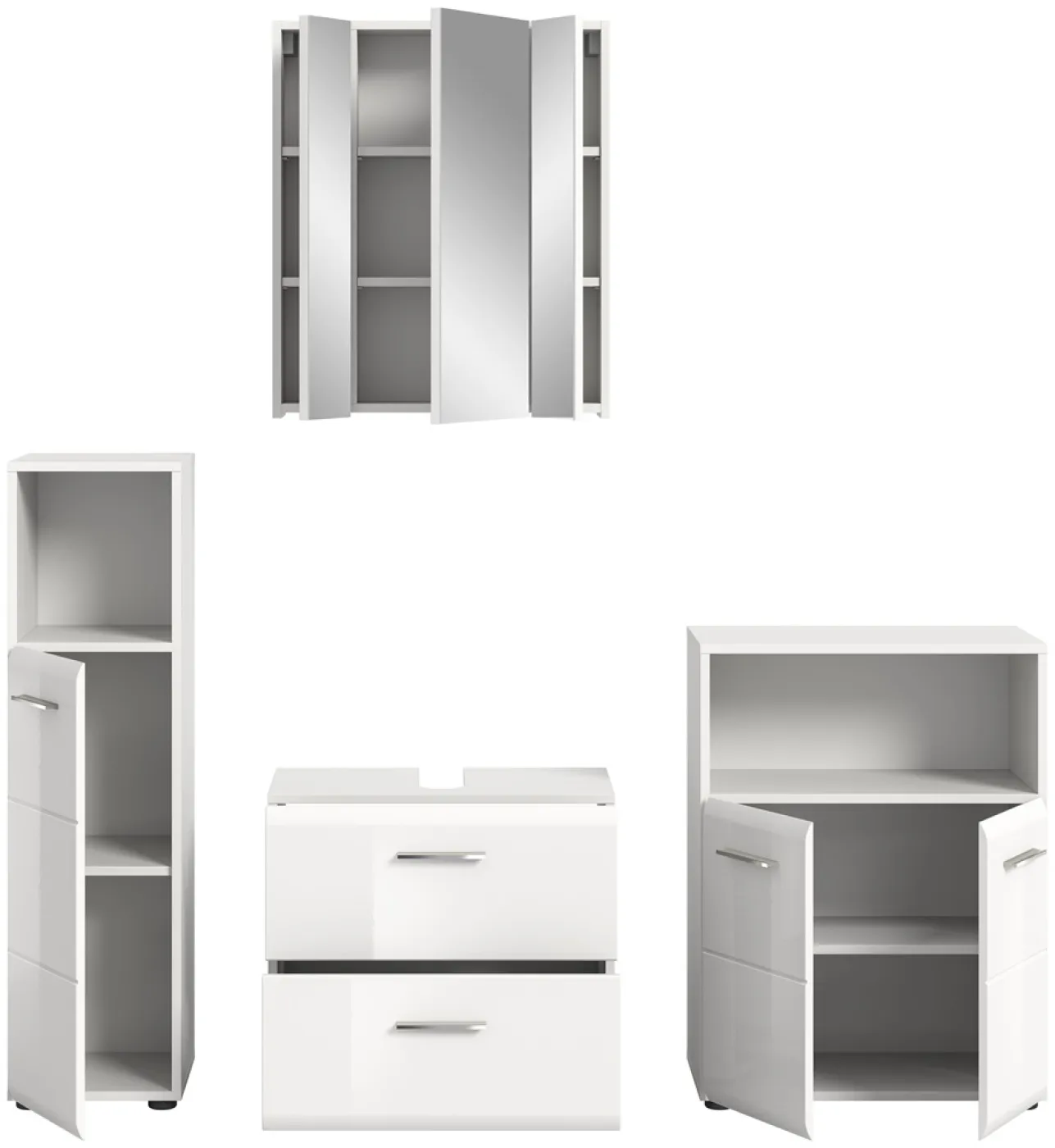 Bad Set Ice 7 | 4-teilig | weiß / weiß Hochglanz | ohne Aufsatzleuchte