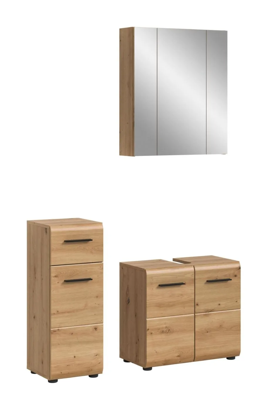 Bad Set Ice 5, 3-teilig, Artisan Eiche Dekor, im Bad, Spiegelschrank über Waschtisch mit Unterschrank und Seitenschrank – Ansicht 2