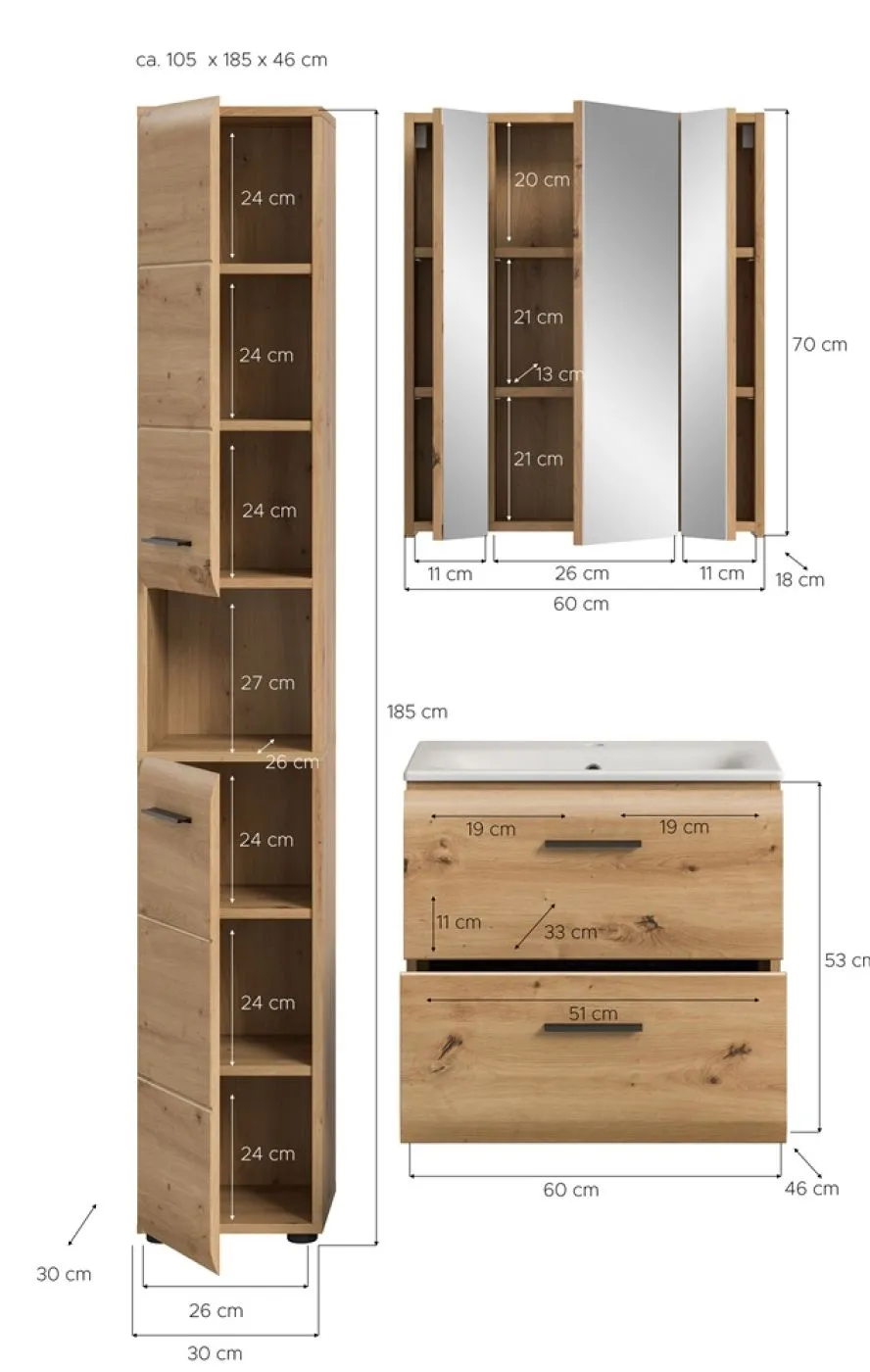 Bad Set Ice 5 | 3-teilig | Artisan Oak ohne Beleuchtung