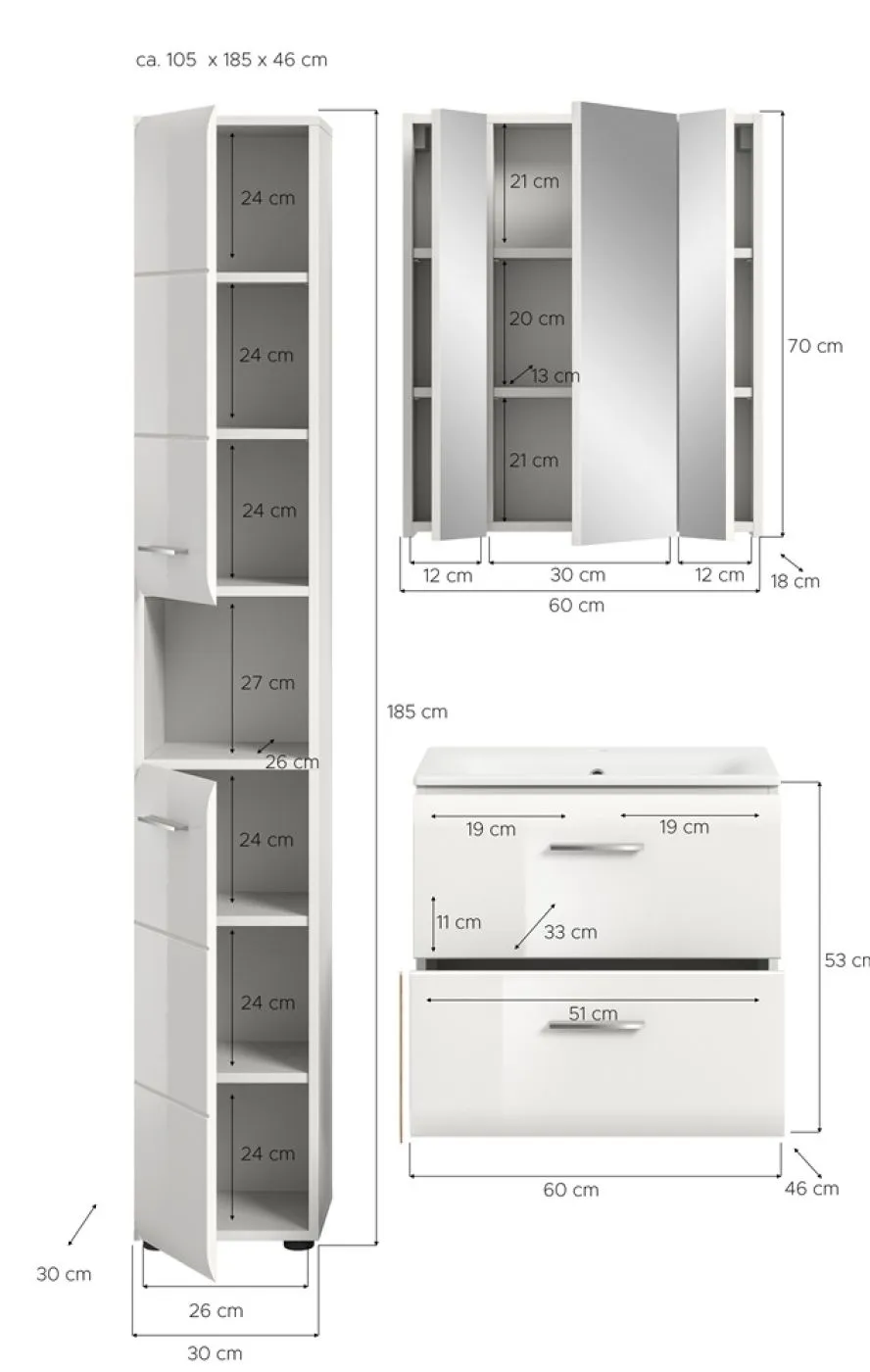 Bad Set Ice 5 | 3-teilig | weiß / weiß Hochglanz
