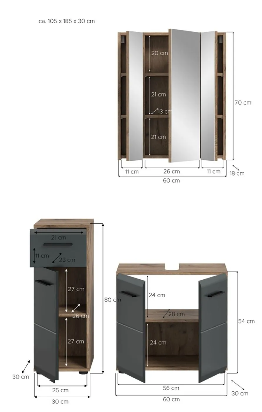 Bad Set Ice 5a | 3-teilig | Nox Oak / schwarz matt