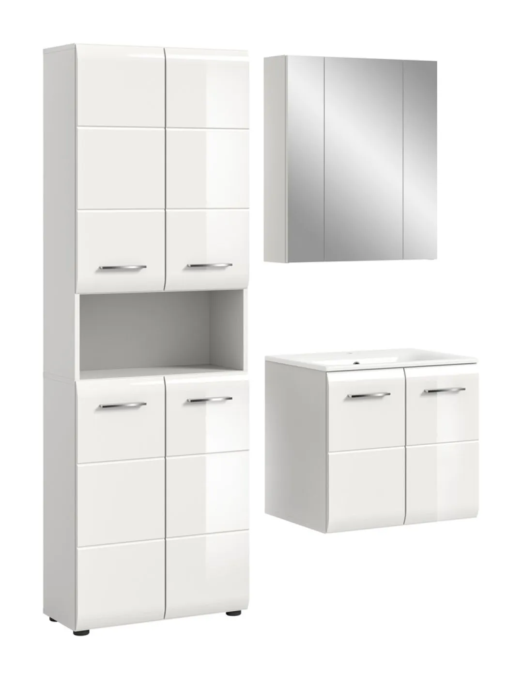 Bad Set Ice 6 | 3-teilig | weiß / weiß Hochglanz mit Badaufsatzleuchte