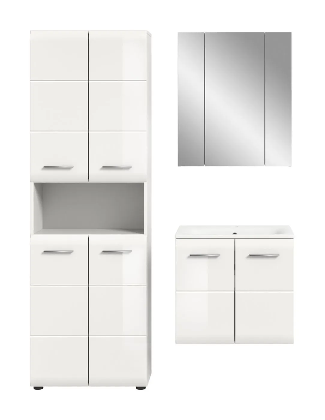 Bad Set Ice 6 | 3-teilig | weiß / weiß Hochglanz ohne Badaufsatzleuchte