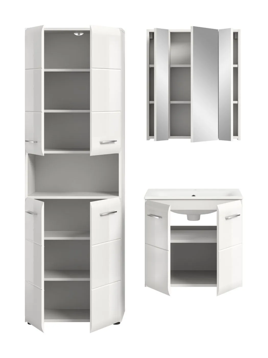 Bad Set Ice 6 | 3-teilig | weiß / weiß Hochglanz ohne Badaufsatzleuchte